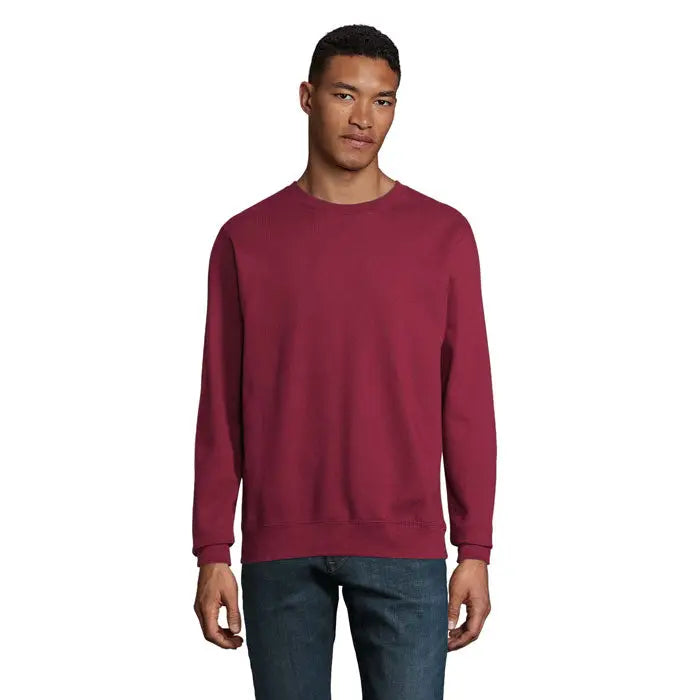 Hanorac unisex columbia bordo cu guler rotund și manșete și tiv drepte din material tricotat