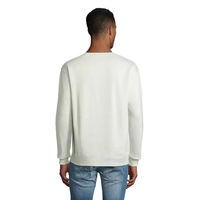 Bluză unisex columbia crem deschis cu decolteu rotund, mâneci lungi și manșete striate din material moale