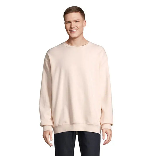 Unisex camisa columbia bej deschis oversized cu decolteu rotund si maneci cu mansete reiate