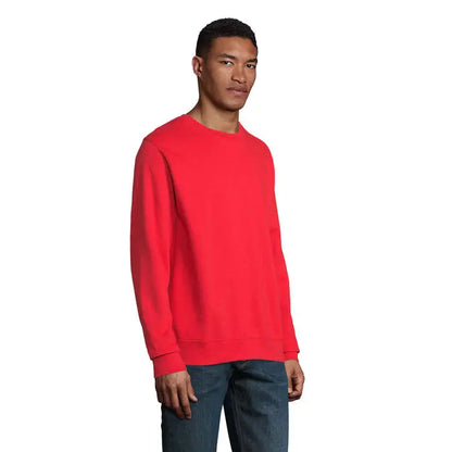 Bluză unisex columbia roșie vibrantă cu mâneci lungi și guler rotund din material tricotat cu tivuri ribbed