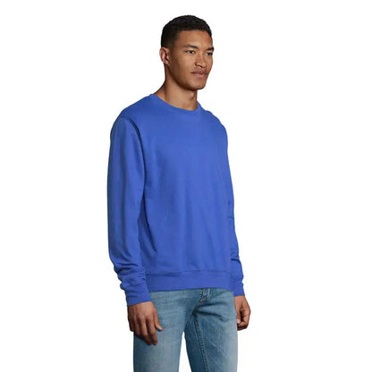 Sweatshirt unisex columbia albastru regal vibrant cu guler rotund mâneci lungi și manșete elastice