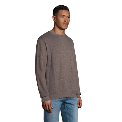 Hanorac unisex columbia gri melanj cu mâneci lungi și guler rotund din material tricotat cu manșete și tiv striate