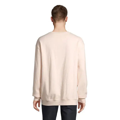 Bluză unisex columbia bej moale cu mâneci lungi, guler rotund, croială lejeră și manșete reiate
