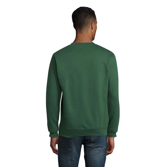 Sweatshirt unisex columbia verde închis cu mâneci lungi și decolteu rotund din material ribanat cu manșete și tiv ribanat