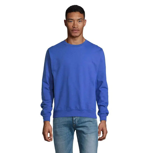 Sweatshirt unisex columbia albastru cu decolteu rotund mâneci lungi și mansete striate din material confortabil