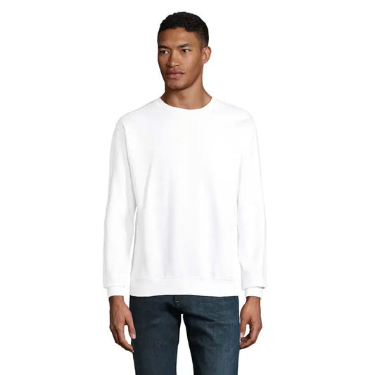 Bluză unisex columbia albă cu mâneci lungi și manșete striate din bumbac