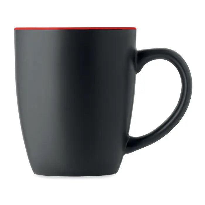 Cană ceramică bicoloră de 290 ml neagră cu interior roșu vibrant perfectă pentru băuturi calde