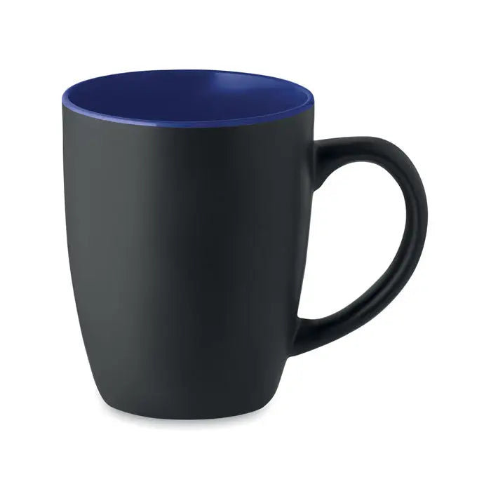 Cana ceramica bicolora 290 ml din ceramica neagra cu interior albastru inchis pentru bauturi calde