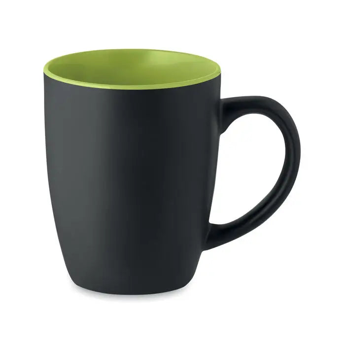 Cană ceramică bicoloră 290 ml cu interior verde lime vibrant și exterior negru mat