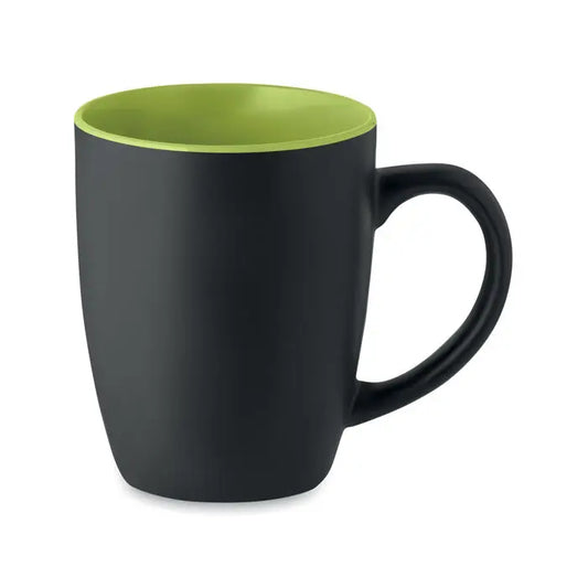 Cană ceramică bicoloră 290 ml cu interior verde lime vibrant și exterior negru mat