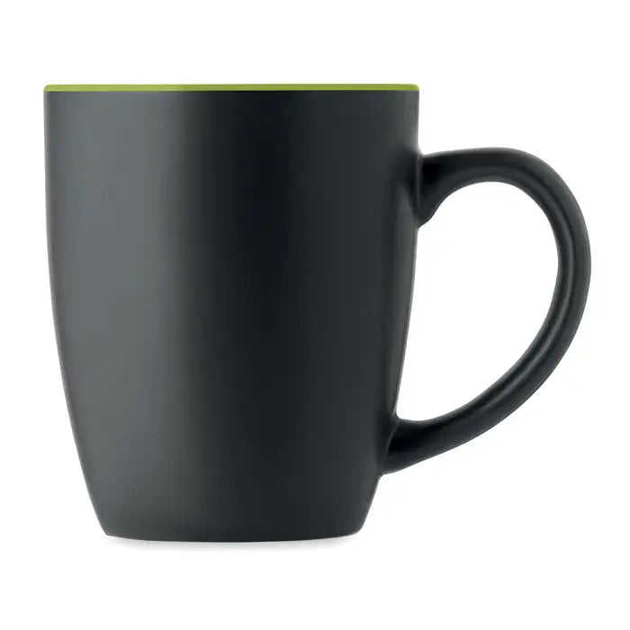 Black ceramic mug with vibrant lime green rim cana ceramica bicolora 290 ml for hot beverages