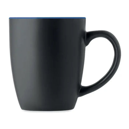 Cană ceramică bicoloră 290 ml neagră cu margine albastră pentru băuturi calde