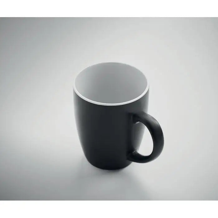 Cană ceramică bicoloră 290 ml neagră cu interior alb lucios și finisaj neted, ideală pentru băuturi calde