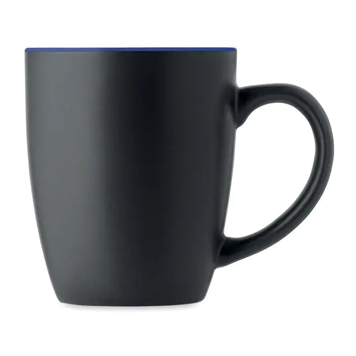 Black ceramic mug with contrasting blue rim cana ceramica bicolora 290 ml for hot beverages