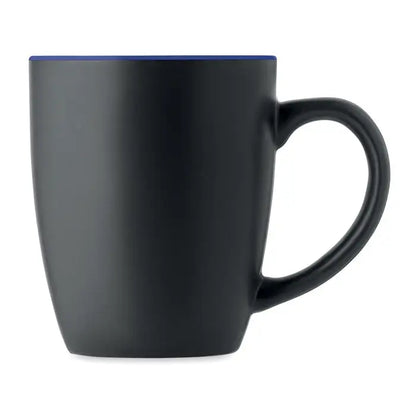 Black ceramic mug with contrasting blue rim cana ceramica bicolora 290 ml for hot beverages
