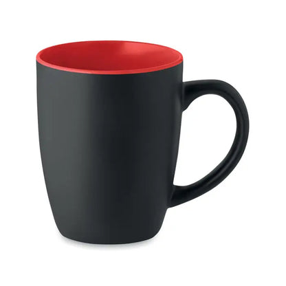 Cană ceramică bicoloră 290 ml neagră cu interior roșu vibrant pentru băuturi fierbinți și reci