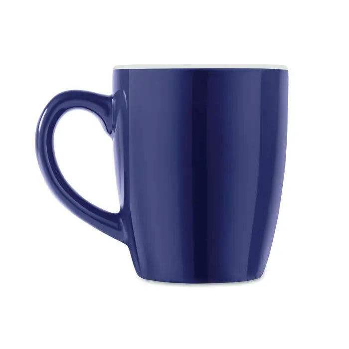 Cana ceramica colorata 290 ml albastru inchis cu interior alb si finisaj lucios perfecta pentru bauturi calde