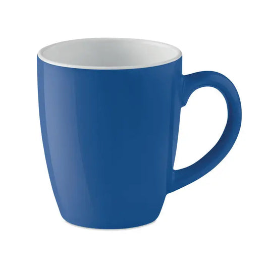 Cană ceramică colorată albastră cu interior alb și finisaj lucios, capacitate 290 ml