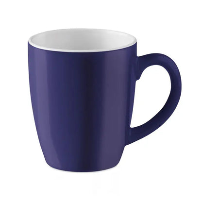 O cana ceramica colorata de 290 ml, albastru navy cu interior alb si finisaj lucios si neted