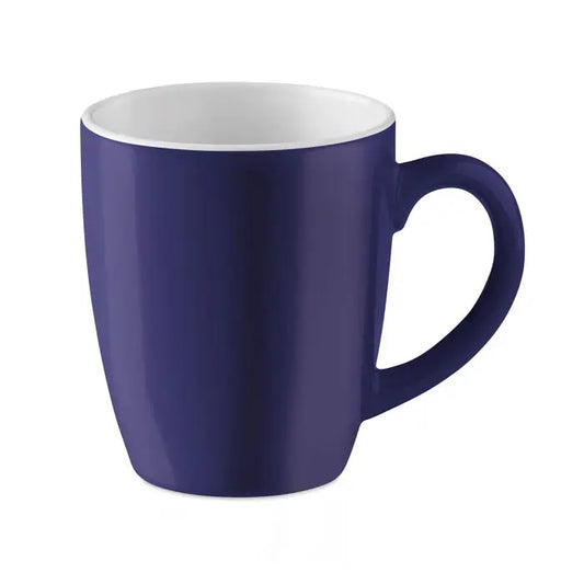 O cana ceramica colorata de 290 ml, albastru navy cu interior alb si finisaj lucios si neted