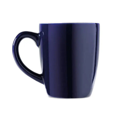 O cana ceramica colorata de 290 ml albastru inchis lucios cu maner rotunjit si suprafata neteda