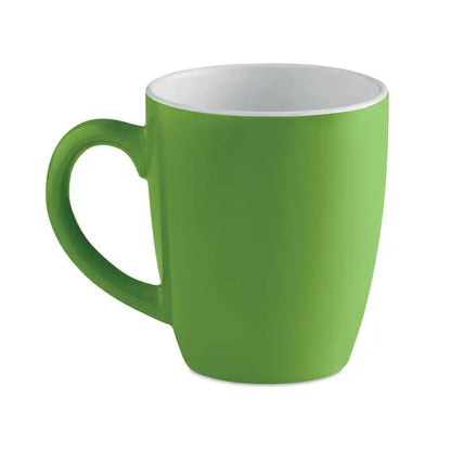 O cana ceramica colorata 290 ml, verde mat cu interior alb si maner modern neted
