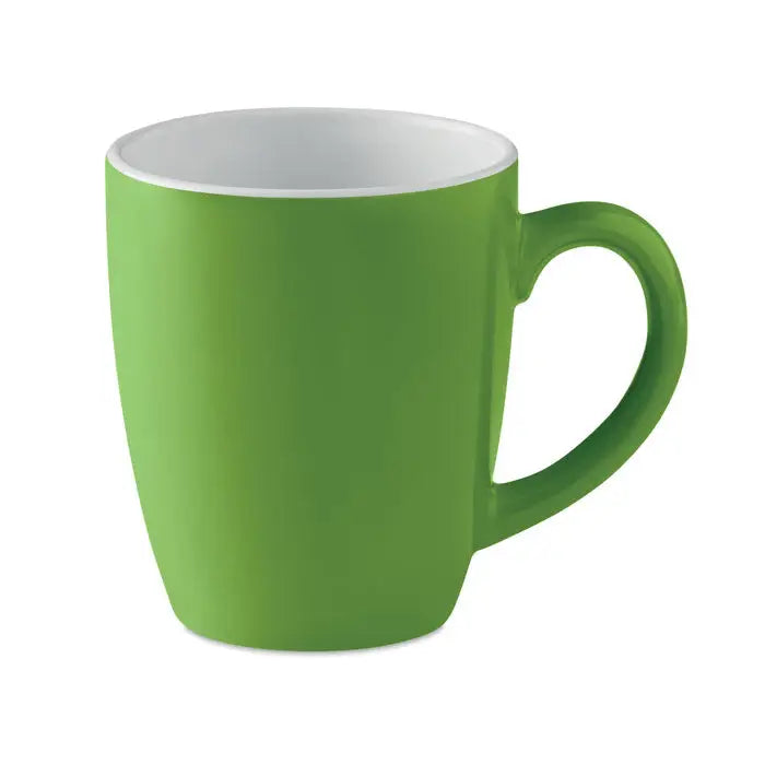 O cană ceramică colorată de 290 ml, verde vibrantă cu interior alb și finisaj mat neted