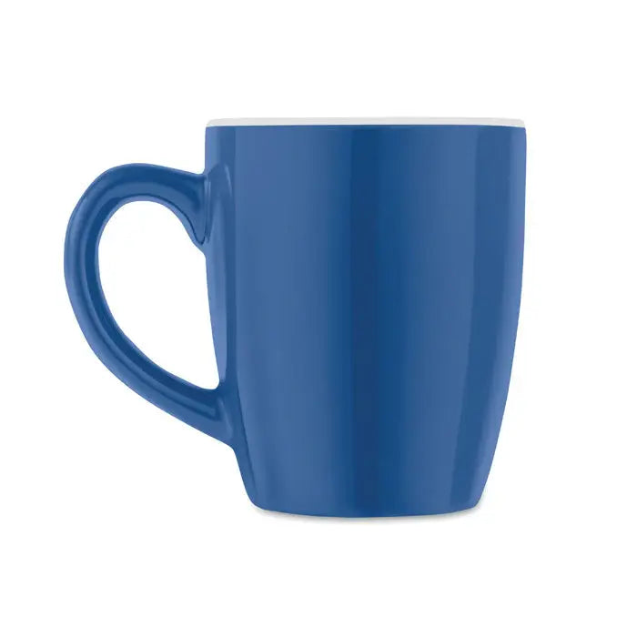 Un cana ceramica colorata de 290 ml albastru regal lucios cu interior alb si maner modern neted