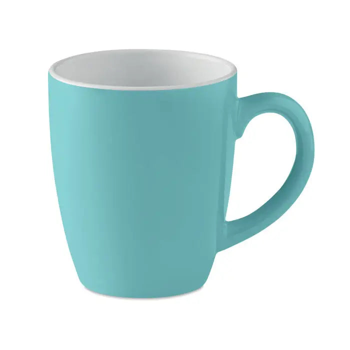 Cană ceramică colorată 290 ml, turcoaz mat cu interior alb și mâner rotunjit neted