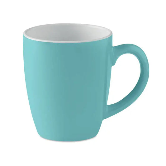 Cană ceramică colorată 290 ml, turcoaz mat cu interior alb și mâner rotunjit neted