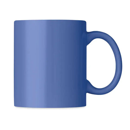 Cana ceramica colorata 300ml albastra cu finisaj mat si maner rotund pentru bauturi calde
