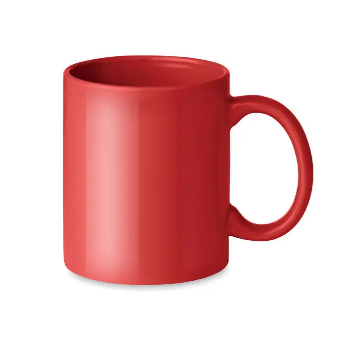 Cană ceramică colorată 300ml solid roșie cu finisaj lucios și mâner rotunjit pentru băuturi calde