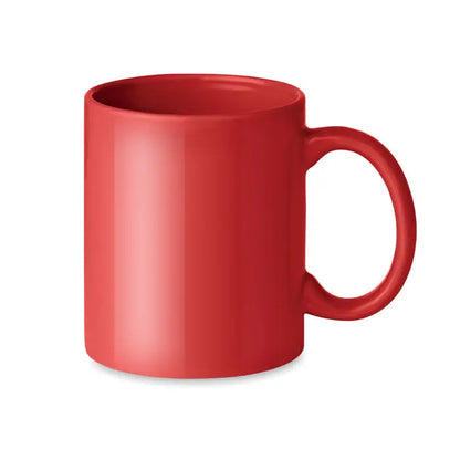 Cană ceramică colorată 300ml solid roșie cu finisaj lucios și mâner rotunjit pentru băuturi calde