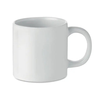Cană ceramică sublimare 200 ml albă cu finisaj lucios și mâner curbat simplu pentru băuturi calde
