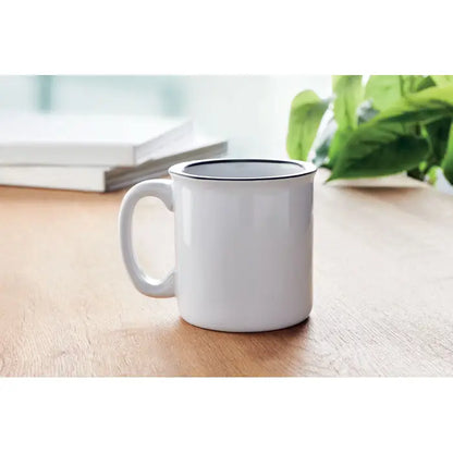 Cană ceramică sublimabilă 240ml albă cu margine și mâner negre din ceramică pentru sublimare