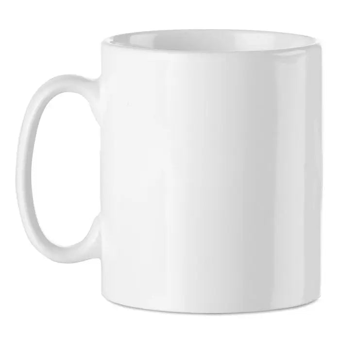 Cană ceramică sublimabilă albă cu finisaj lucios și mâner clasic c de 300 ml