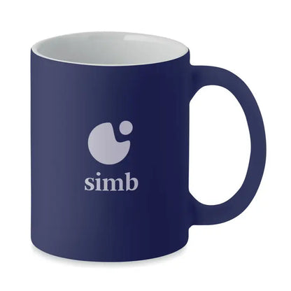 Navy blue ceramic mug cana colorata mata 300 ml with white interior and minimalist simb logo on the side