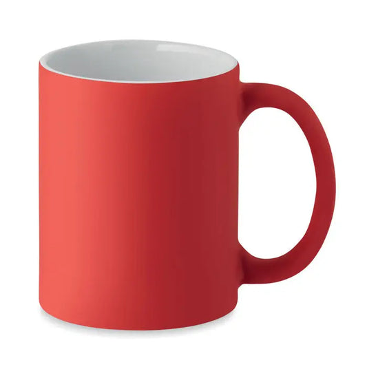 Cană colorată mată 300 ml roșie din ceramică cu interior alb și finisaj neted mat