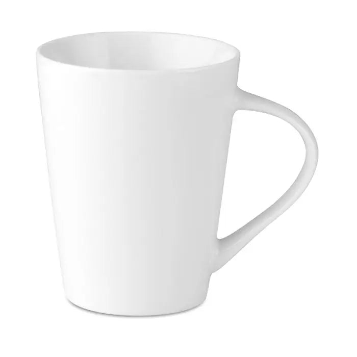 Cană conică din porțelan alb cu design elegant și mâner neted de 250 ml
