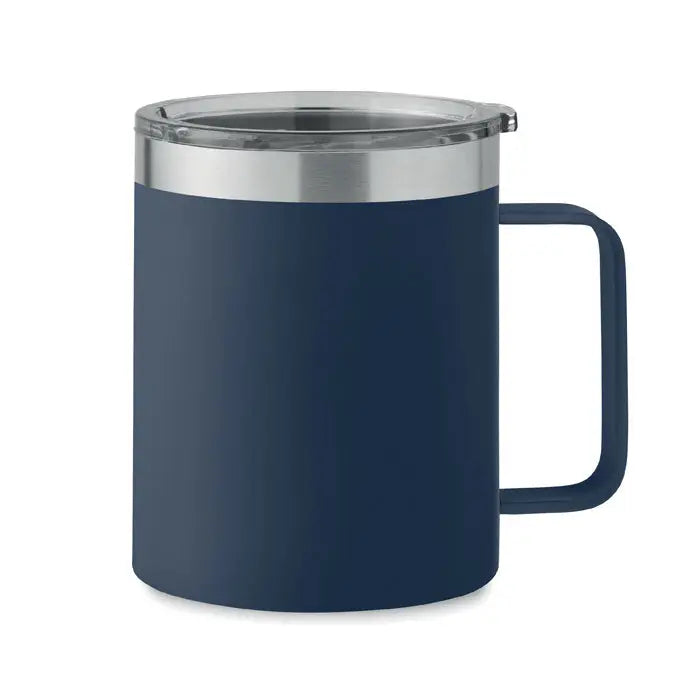 Navy blue insulated travel mug cu perete dublu 300 ml cu capac si maner din otel inoxidabil