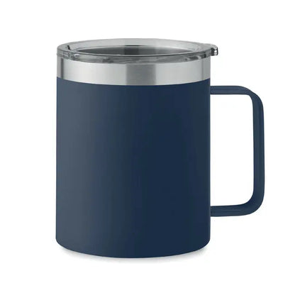 Navy blue insulated travel mug cu perete dublu 300 ml cu capac si maner din otel inoxidabil