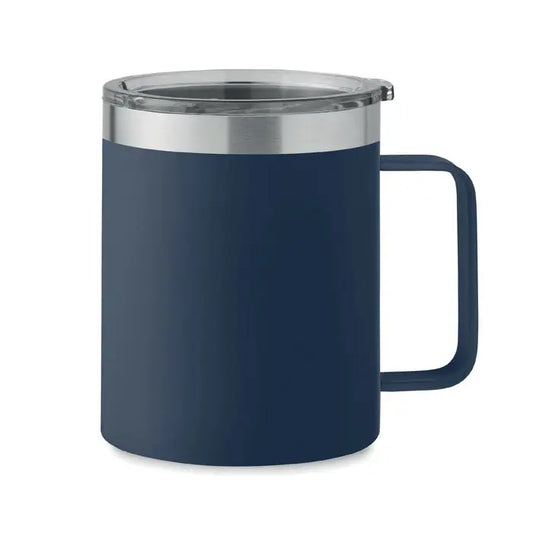 Navy blue insulated travel mug cu perete dublu 300 ml cu capac si maner din otel inoxidabil