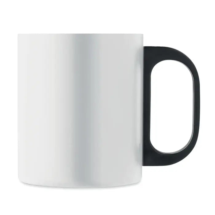 Cana cu perete dublu 300 ml din ceramică albă cu mâner negru elegant pentru băuturi calde sau reci