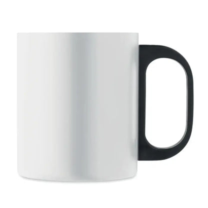 Cana cu perete dublu 300 ml din ceramică albă cu mâner negru elegant pentru băuturi calde sau reci