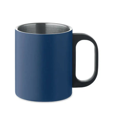 Cana cu perete dublu 300 ml albastra cu maner negru si interior din inox izolata termic
