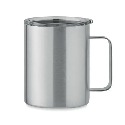 Cana cu perete dublu 300 ml din inox cu finisaj periat si capac transparent pentru bauturi calde sau reci