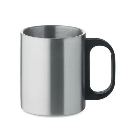 Cană cu perete dublu inox cu mâner negru capacitate 300 ml pentru băuturi calde și reci