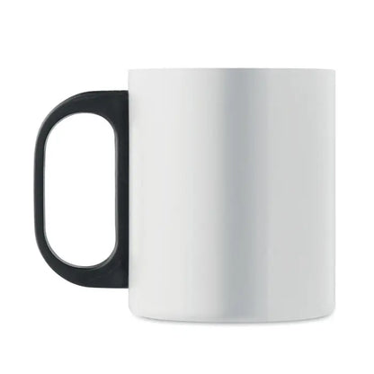 Cana cu perete dublu 300 ml din ceramica alba cu toarta neagra pentru bauturi calde sau reci