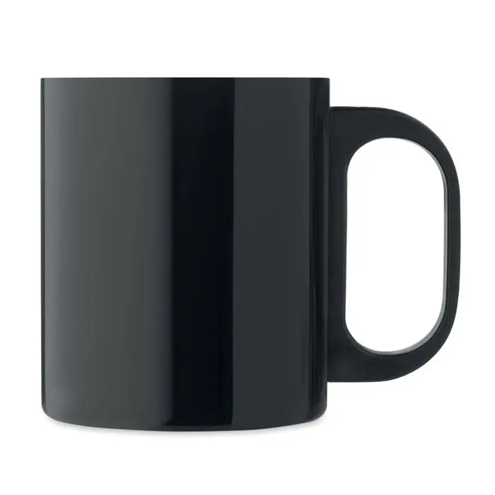 Cana cu perete dublu 300 ml din ceramica neagra lucioasa cu maner oval modern