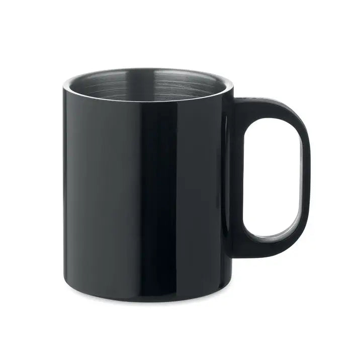 Cana cu perete dublu 300 ml neagra din ceramica cu finisaj lucios si clapeta moderna ovala
